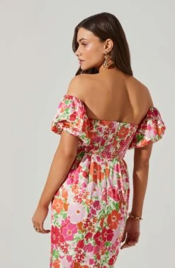 Zurina Floral Off Shoulder Midi Dress -Outlet Cozi Luxe Store ACDR101549 PINKFLORAL 5