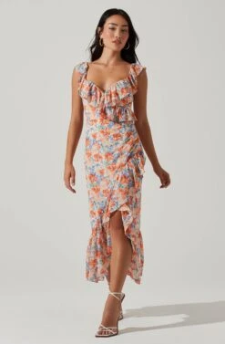 Mahalia Floral Sweetheart Ruffle Midi Dress 14 Mahalia Floral Sweetheart Ruffle Midi Dress -Outlet Cozi Luxe Store ACDR101550 BLUEORANGEFLORAL 2