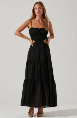 Odina Smocked Cutout Tiered Maxi Dress 19 Odina Smocked Cutout Tiered Maxi Dress -Outlet Cozi Luxe Store ACDR101551S BLACK 1