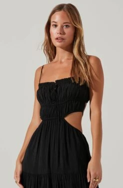 Odina Smocked Cutout Tiered Maxi Dress 20 Odina Smocked Cutout Tiered Maxi Dress -Outlet Cozi Luxe Store ACDR101551S BLACK 2