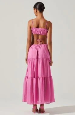 Odina Smocked Cutout Tiered Maxi Dress 18 Odina Smocked Cutout Tiered Maxi Dress -Outlet Cozi Luxe Store ACDR101551S PINK 6