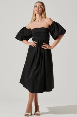 Carlin Off Shoulder Puff Sleeve Midi Dress -Outlet Cozi Luxe Store ACDR101554 BLACK 1