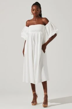 Carlin Off Shoulder Puff Sleeve Midi Dress -Outlet Cozi Luxe Store ACDR101554 WHITE 1