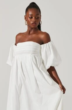 Carlin Off Shoulder Puff Sleeve Midi Dress -Outlet Cozi Luxe Store ACDR101554 WHITE 3