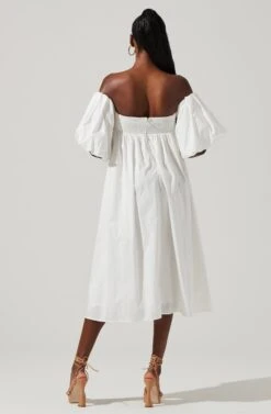 Carlin Off Shoulder Puff Sleeve Midi Dress -Outlet Cozi Luxe Store ACDR101554 WHITE 5