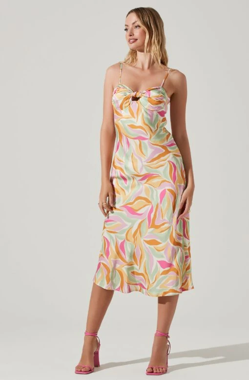Mariela Abstract Print Midi Dress -Outlet Cozi Luxe Store ACDR101558R MUSTARDPINKFLORAL 1