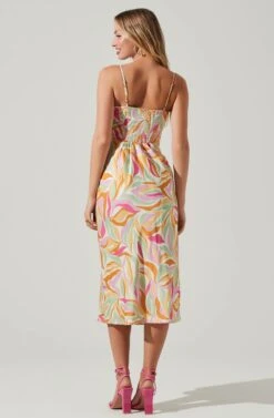 Mariela Abstract Print Midi Dress -Outlet Cozi Luxe Store ACDR101558R MUSTARDPINKFLORAL 4