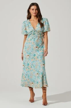 Esperanza Floral Puff Sleeve Midi Dress 15 Esperanza Floral Puff Sleeve Midi Dress -Outlet Cozi Luxe Store ACDR101560 BLUEPEACHFLORAL 1