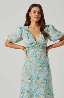 Esperanza Floral Puff Sleeve Midi Dress 16 Esperanza Floral Puff Sleeve Midi Dress -Outlet Cozi Luxe Store ACDR101560 BLUEPEACHFLORAL 2