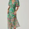 Esperanza Floral Puff Sleeve Midi Dress -Outlet Cozi Luxe Store ACDR101560 GREENPINKMULTI 1