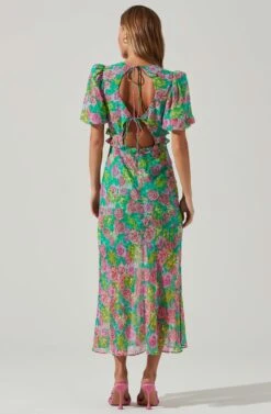 Esperanza Floral Puff Sleeve Midi Dress 14 Esperanza Floral Puff Sleeve Midi Dress -Outlet Cozi Luxe Store ACDR101560 GREENPINKMULTI 4