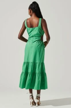 Bridget Side Cutout Tiered Midi Dress -Outlet Cozi Luxe Store ACDR101571 GREEN 5