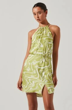 Quinta Retro Floral Halter Mini Dress -Outlet Cozi Luxe Store ACDR101581 CELERYFLORAL 3