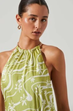 Quinta Retro Floral Halter Mini Dress -Outlet Cozi Luxe Store ACDR101581 CELERYFLORAL 4