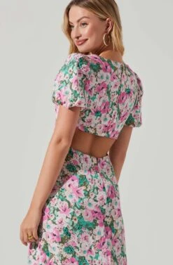 Dayanara Floral Puff Sleeve Midi Dress -Outlet Cozi Luxe Store ACDR101589 GREENPINKFLORAL 5 5