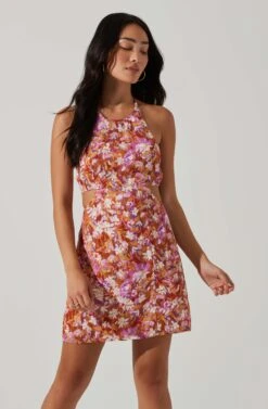 Laylin Floral Halter Cutout Mini Dress -Outlet Cozi Luxe Store ACDR101590 RUSTMAGENTAFLORAL 3