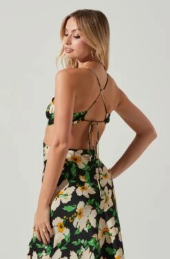 Norelle Satin Floral Midi Dress -Outlet Cozi Luxe Store ACDR101596 BLACKFLORAL 4