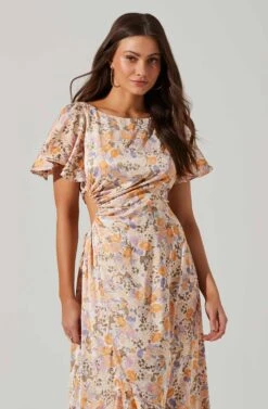 Veida Floral Cutout Midi Dress -Outlet Cozi Luxe Store ACDR101620 TANGERINEPURPLEFLR 2