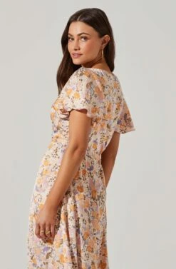 Veida Floral Cutout Midi Dress -Outlet Cozi Luxe Store ACDR101620 TANGERINEPURPLEFLR 4