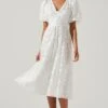 Sandy Polka Dot Puff Sleeve Midi Dress -Outlet Cozi Luxe Store ACDR101622 WHITEJACQUARD 1