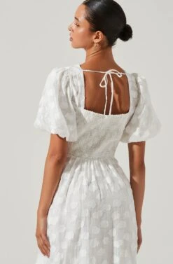 Sandy Polka Dot Puff Sleeve Midi Dress -Outlet Cozi Luxe Store ACDR101622 WHITEJACQUARD 4