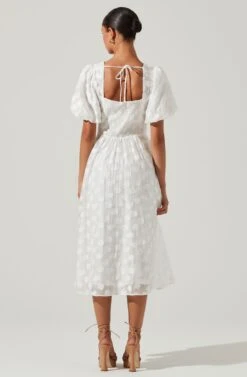Sandy Polka Dot Puff Sleeve Midi Dress -Outlet Cozi Luxe Store ACDR101622 WHITEJACQUARD 5