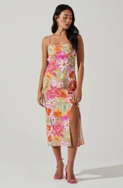 Gabriella Floral Strappy Back Midi Dress -Outlet Cozi Luxe Store ACDR101629L ORANGEPURPLEMULTI 2