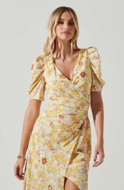 Martina Floral Ruched Midi Dress -Outlet Cozi Luxe Store ACDR101635 YELLOWRUSTFLORL 3