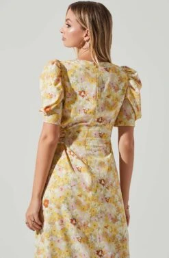 Martina Floral Ruched Midi Dress -Outlet Cozi Luxe Store ACDR101635 YELLOWRUSTFLORL 4