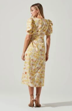Martina Floral Ruched Midi Dress -Outlet Cozi Luxe Store ACDR101635 YELLOWRUSTFLORL 5