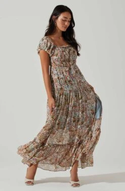 Roseline Off Shoulder Floral Maxi Dress -Outlet Cozi Luxe Store ACDR101641 BLUEPINKMULTI 2