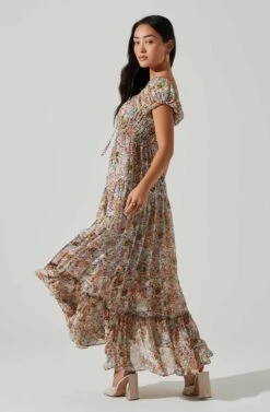 Roseline Off Shoulder Floral Maxi Dress -Outlet Cozi Luxe Store ACDR101641 BLUEPINKMULTI 5