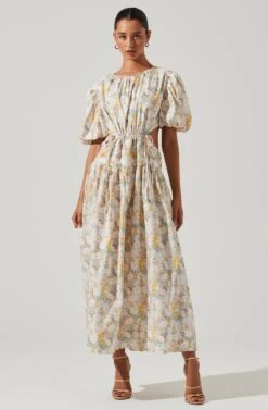 Shelby Floral Puff Sleeve Open Back Maxi Dress -Outlet Cozi Luxe Store ACDR101642 BLUEYELLOWFLORAL 2