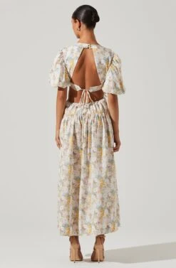 Shelby Floral Puff Sleeve Open Back Maxi Dress -Outlet Cozi Luxe Store ACDR101642 BLUEYELLOWFLORAL 5