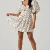 Serilda Cutout Puff Sleeve Floral Mini Dress -Outlet Cozi Luxe Store ACDR101649 REDMULTIFLORAL 1