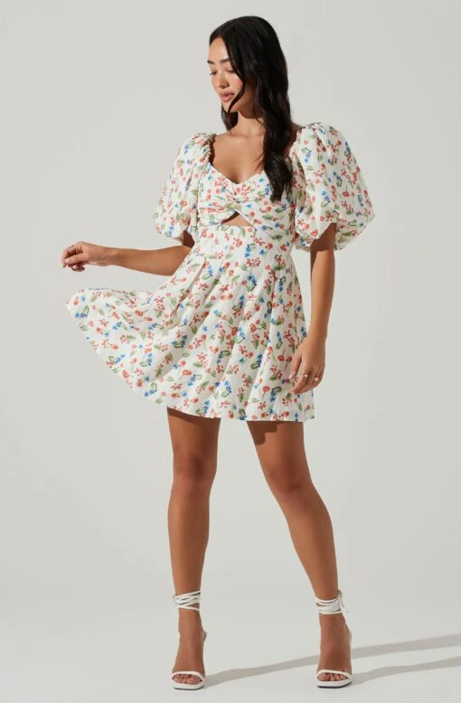 Serilda Cutout Puff Sleeve Floral Mini Dress -Outlet Cozi Luxe Store ACDR101649 REDMULTIFLORAL 1