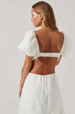 Winley Puff Sleeve Cutout Midi Dress -Outlet Cozi Luxe Store ACDR101685 OFFWHITE 4
