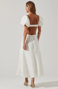 Winley Puff Sleeve Cutout Midi Dress -Outlet Cozi Luxe Store ACDR101685 OFFWHITE 5