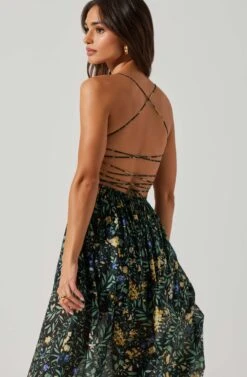 Stasia Floral Smocked Midi Dress -Outlet Cozi Luxe Store ACDR101720P BLACKMULTI 3