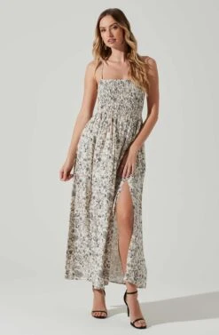 Stasia Floral Smocked Midi Dress -Outlet Cozi Luxe Store ACDR101720P DARKBROWNPAISLEY 2