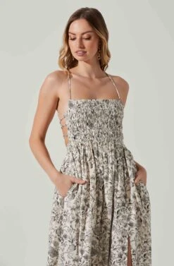 Stasia Floral Smocked Midi Dress -Outlet Cozi Luxe Store ACDR101720P DARKBROWNPAISLEY 3