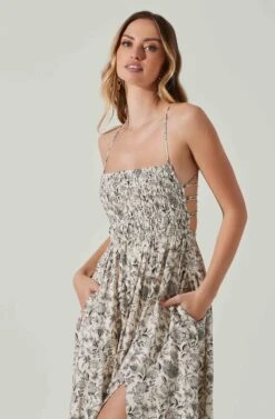 Stasia Floral Smocked Midi Dress -Outlet Cozi Luxe Store ACDR101720P DARKBROWNPAISLEY 4