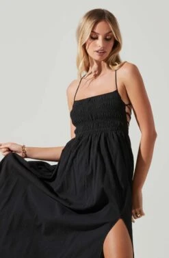 Stasia Smocked Midi Dress -Outlet Cozi Luxe Store ACDR101720 BLACK 3