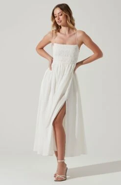 Stasia Smocked Midi Dress -Outlet Cozi Luxe Store ACDR101720 WHITE 2