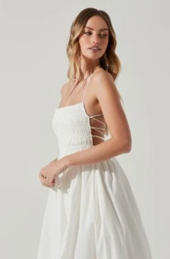 Stasia Smocked Midi Dress -Outlet Cozi Luxe Store ACDR101720 WHITE 4
