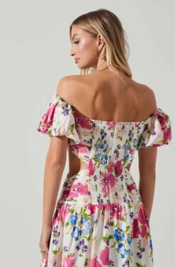 Liliosa Floral Off Shoulder Midi Dress -Outlet Cozi Luxe Store ACDR101726 PINKMULTI 2602