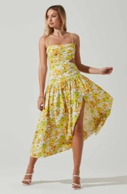 Kalina Floral Pleated Bust Midi Dress -Outlet Cozi Luxe Store ACDR101728 YELLOWFLORAL 1