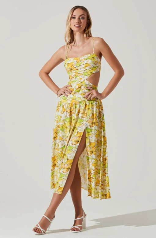 Kalina Floral Pleated Bust Midi Dress -Outlet Cozi Luxe Store ACDR101728 YELLOWFLORAL 2