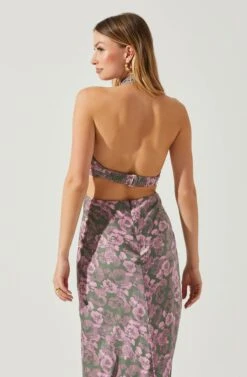 Ambretta Floral Halter Midi Dress -Outlet Cozi Luxe Store ACDR101747 GREENPINKFLORAL 5