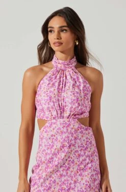 Ambretta Floral Halter Midi Dress -Outlet Cozi Luxe Store ACDR101747 PURPLEFLORAL 2